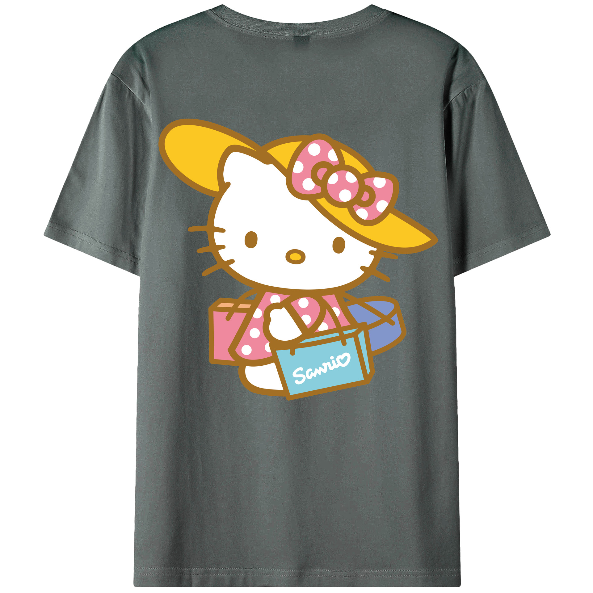 （画像用） Hello Kitty ハローキティ 綿100％ メンズ半袖Tシャツ（バックプリント） 通気性
